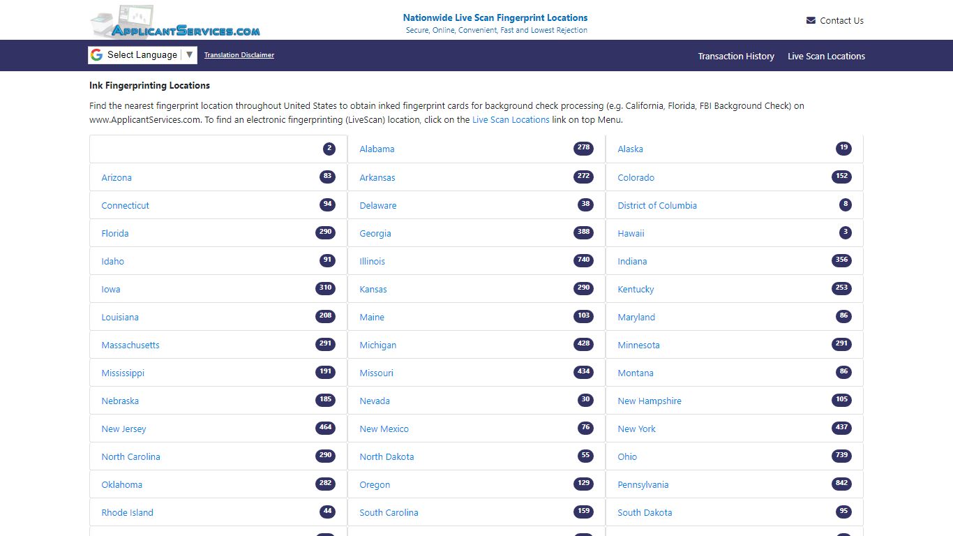 Ink Fingerprinting Locations - ApplicantServices.com